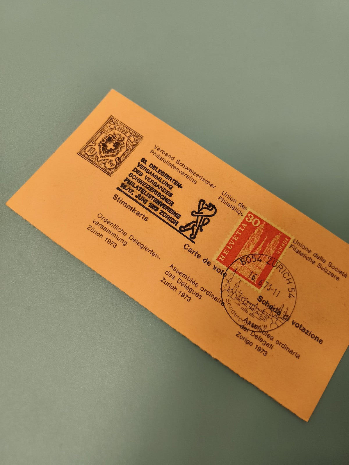 Ancienne enveloppe philatélie Suisse Zurich 1973 timbre et cachet collection