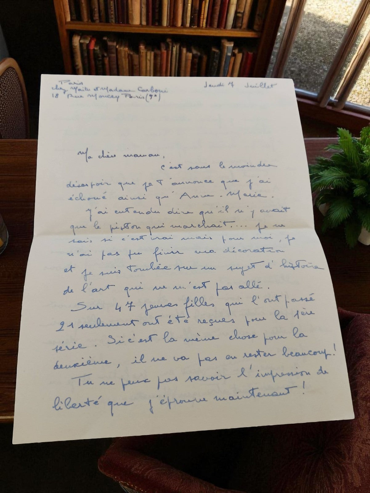 Lettre manuscrite ancienne 1948 écriture bleue Paris post WW2