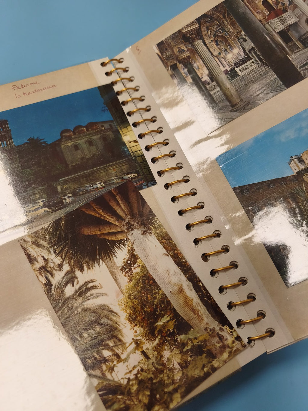 Ancien classeur photos de voyage Sicile 1978 vintage, pages manuscrites
