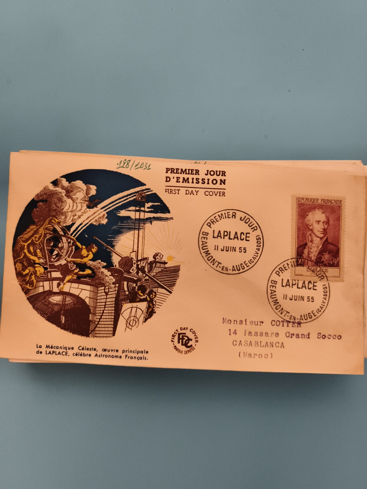 Lettre Premier Jour Laplace 1955 astrophysique France FDC timbre philatélie