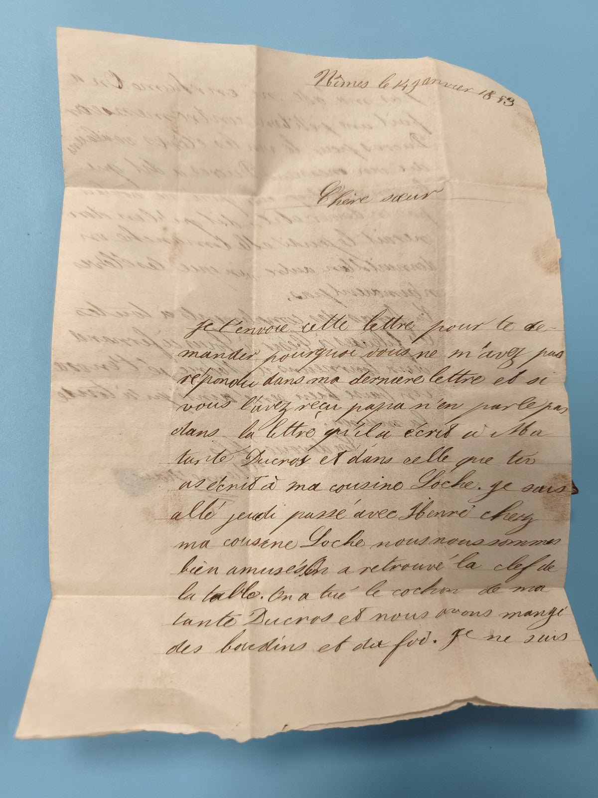 Ancienne lettre manuscrite 1843 papier plié collection philatélie rétro