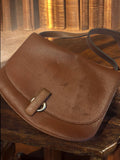 Sac à main vintage cuir marron rétro, pochette ancienne bandoulière femme