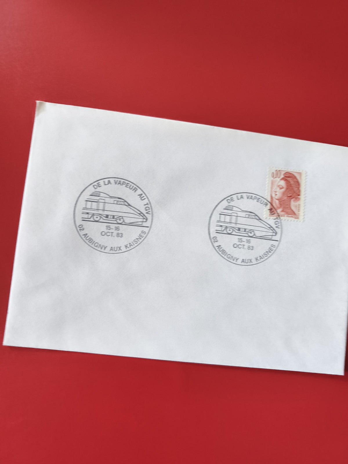 Enveloppe philatélie oblitérée Marianne TGV Aubigny aux Kaisnes 1983