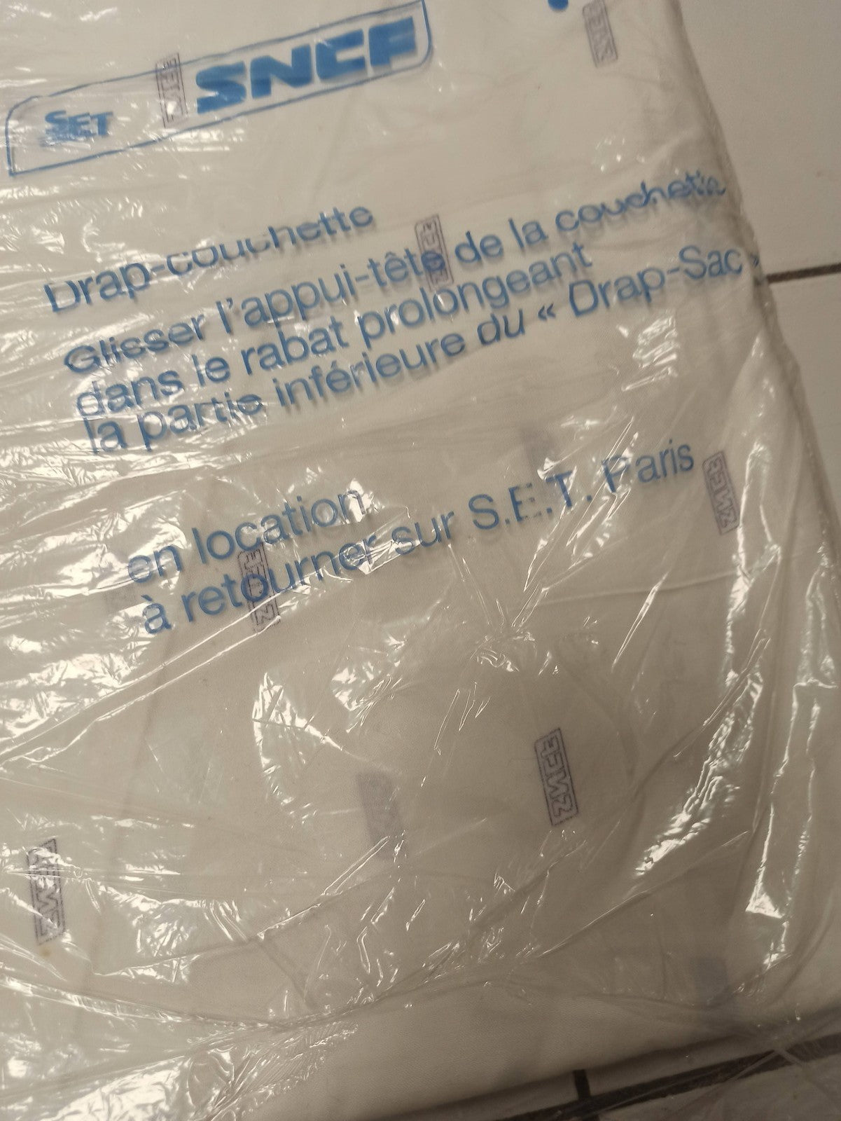 Drap couchette SNCF ancien vintage, linge de lit rétro collection ferroviaire