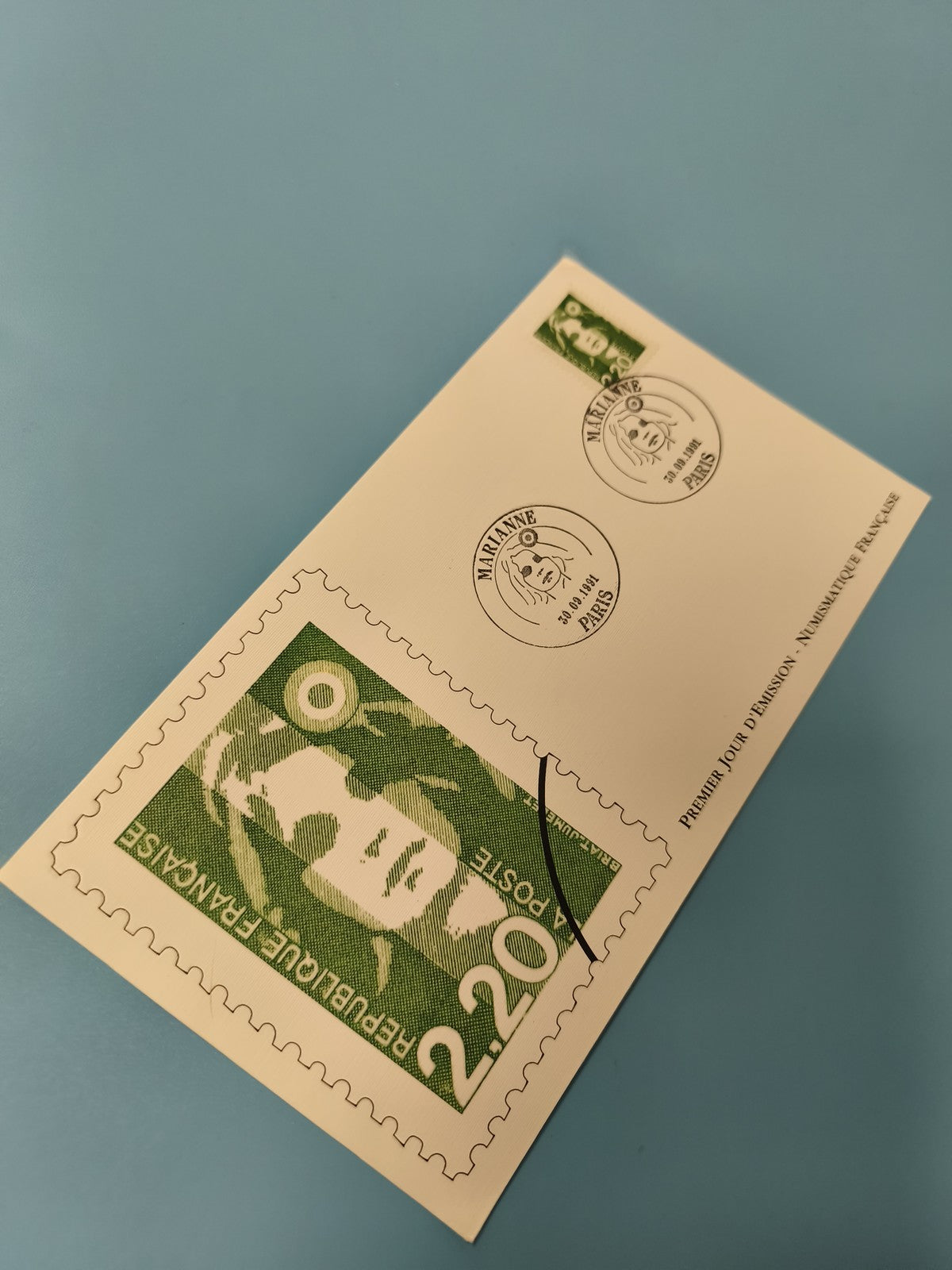 Enveloppe Premier Jour d?Émission FDC Marianne 2,20 FR vert timbrée Paris