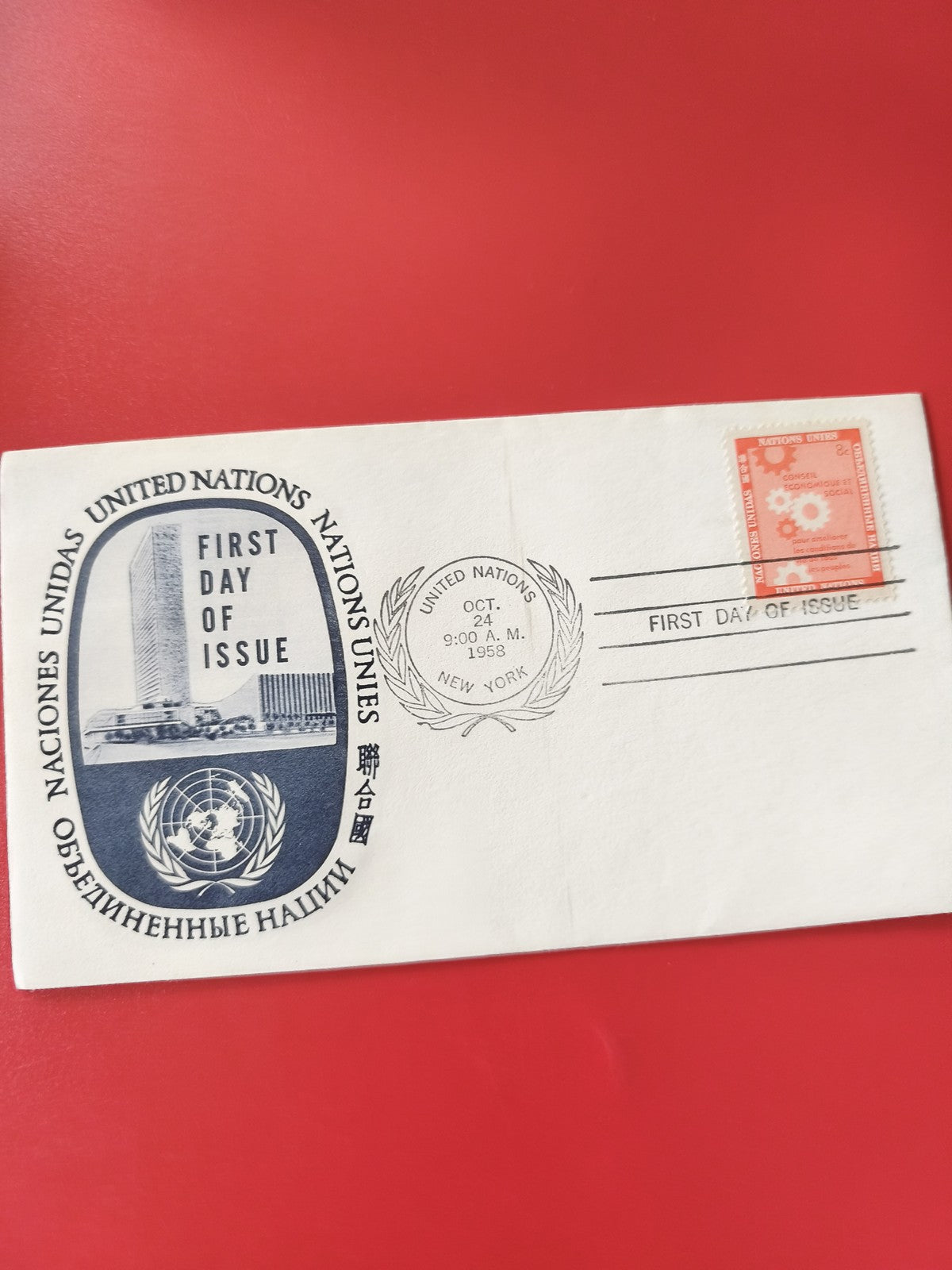 Enveloppe philatélie Nations Unies First Day of Issue timbre rouge New York