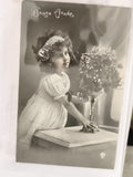 Carte postale ancienne Bonne Année fillette photo rétro CPA début XXe
