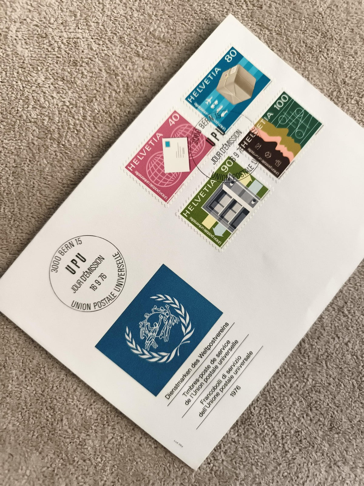 Lettre Premier Jour Suisse 1976 Union Postale UPU timbres Helvetia