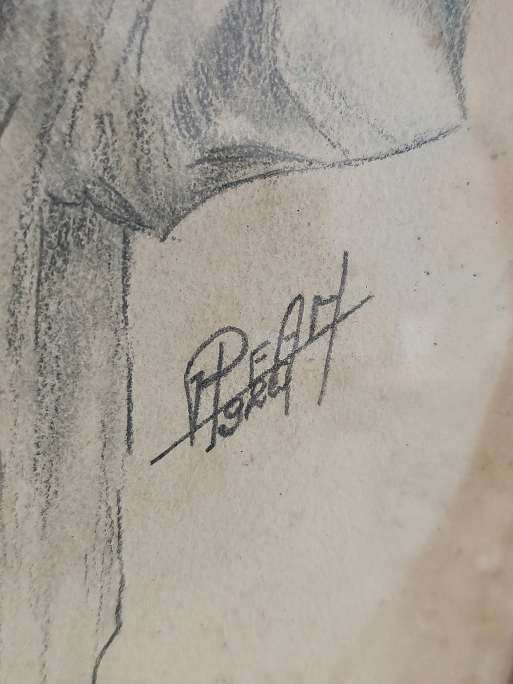 Dessin ancien signé Peam 1924, portrait vintage petite fille, art rétro collecti