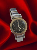 Montre femme vintage DELA cadran noir bracelet métal rétro à pile ancienne