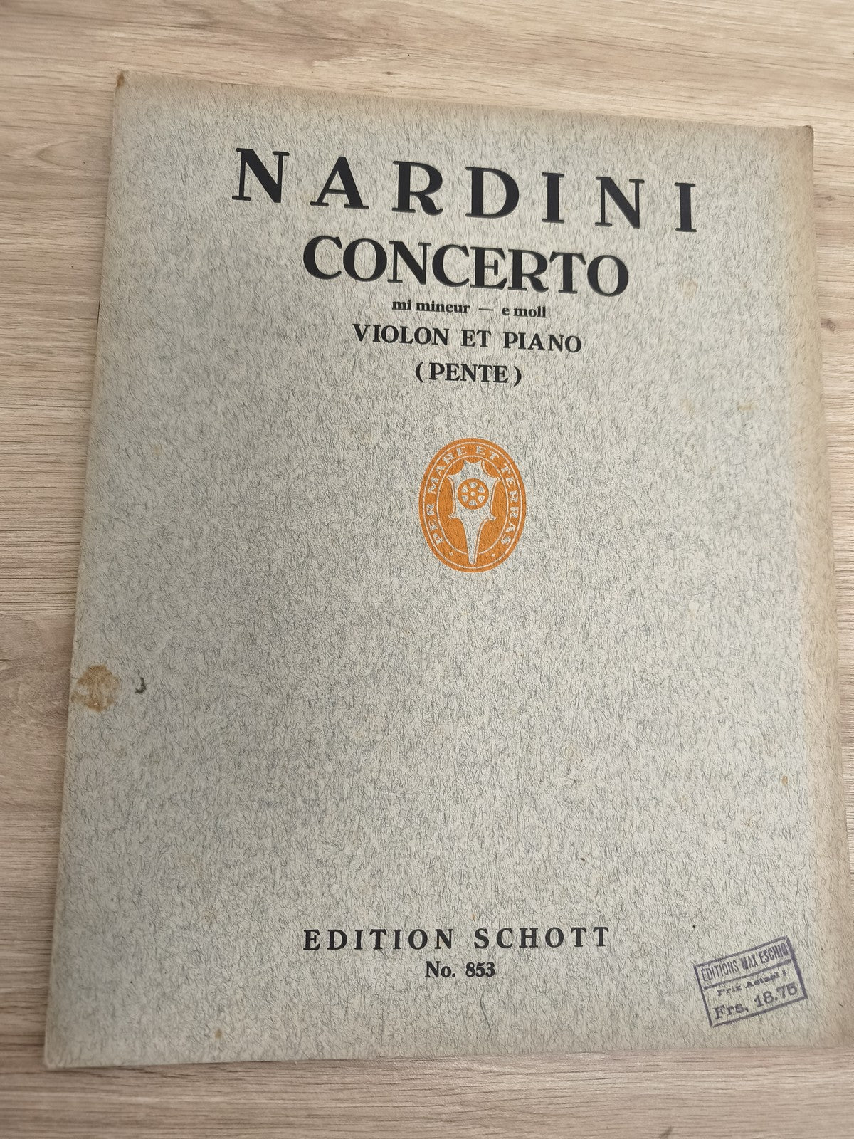 Ancien livre partitions Nardini Concerto violon piano Schott n°853 vintage