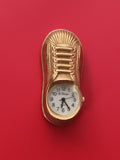 Mini réveil vintage Le Temps forme chaussure dorée, montre de bureau rétro