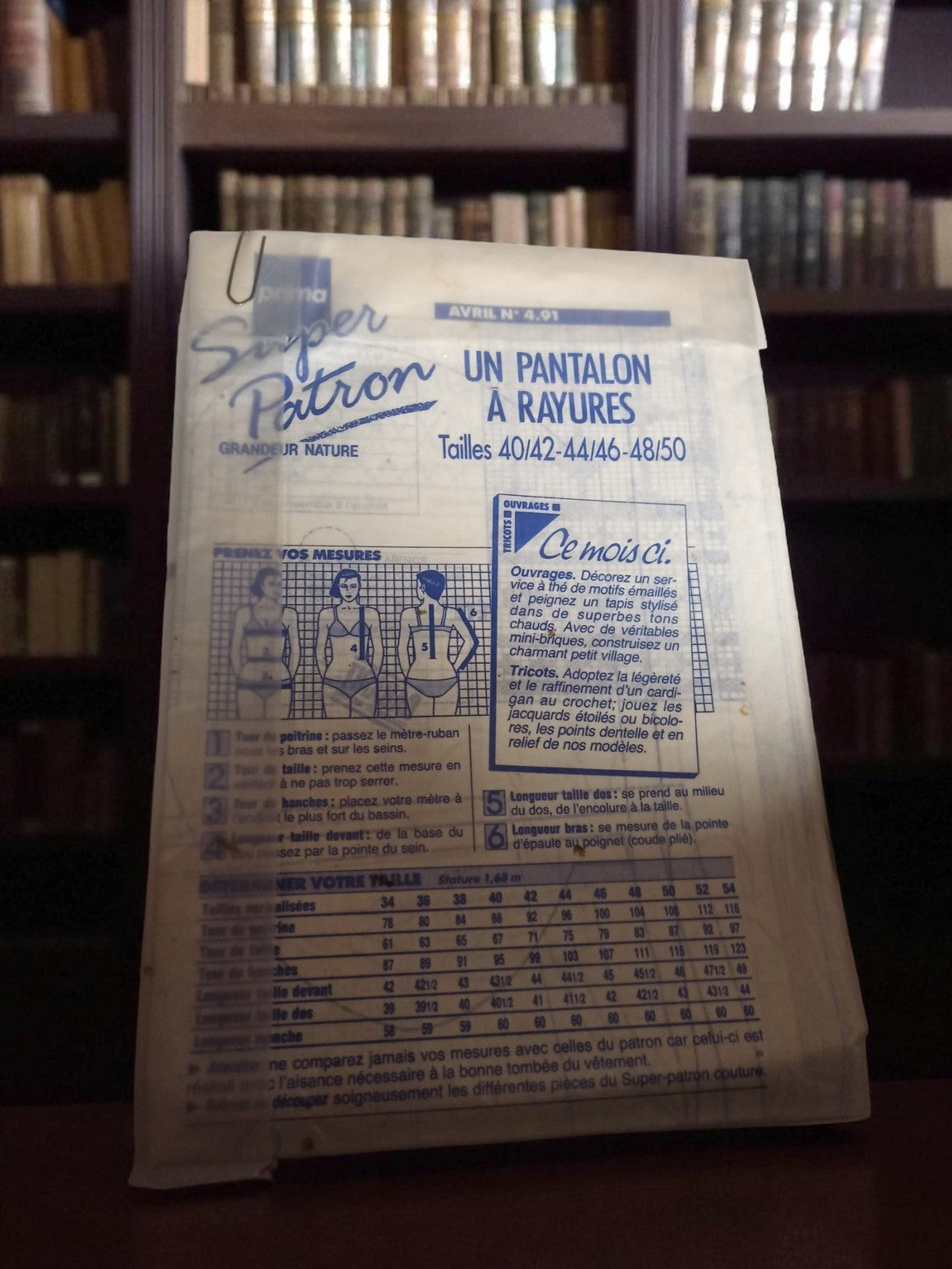 Patron couture vintage pantalon rayures Prima avril 1991 tailles 40/50 ancien