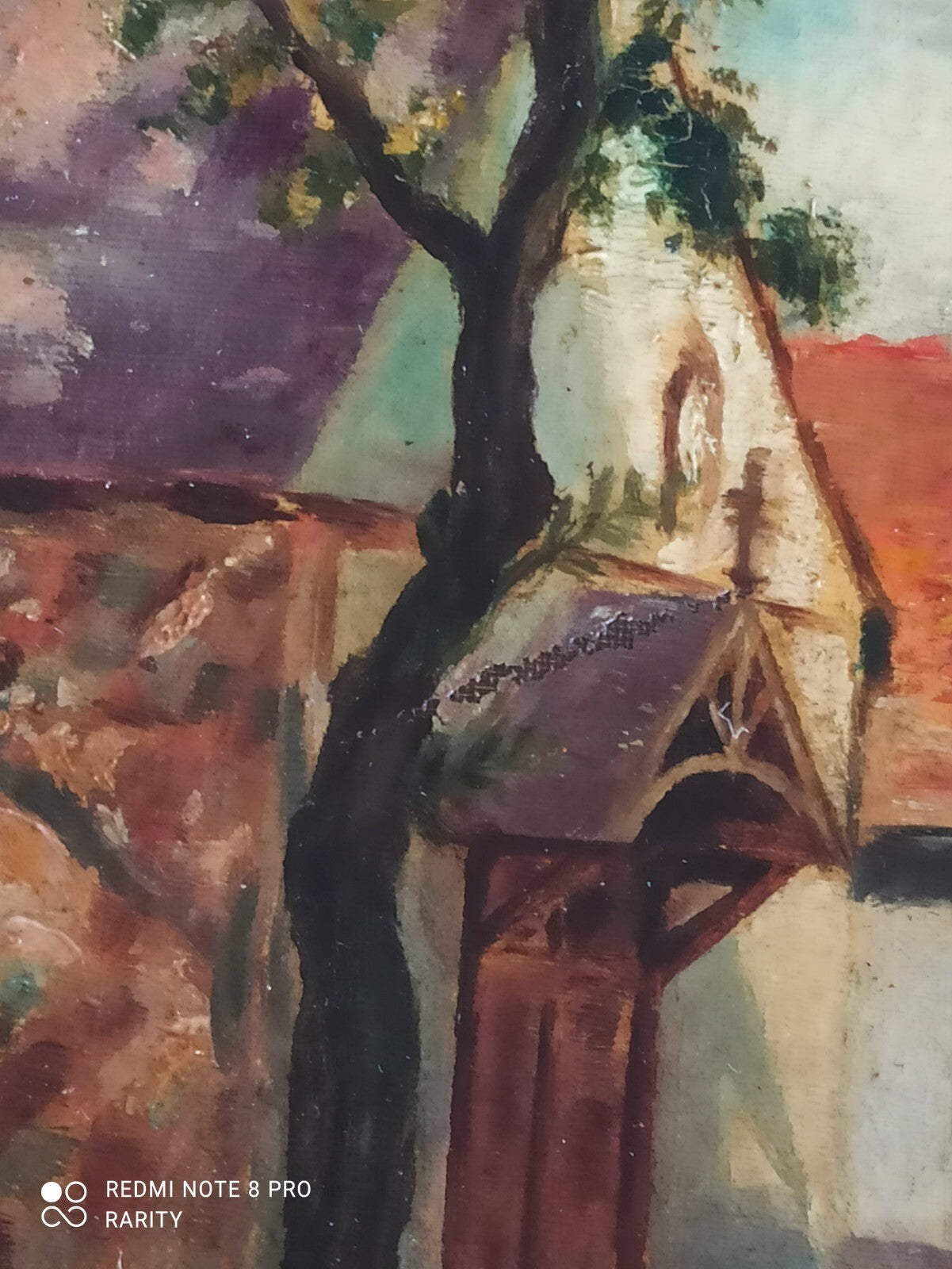 Peinture ancienne Laure Masset 1922 maison campagne cadre doré paysage