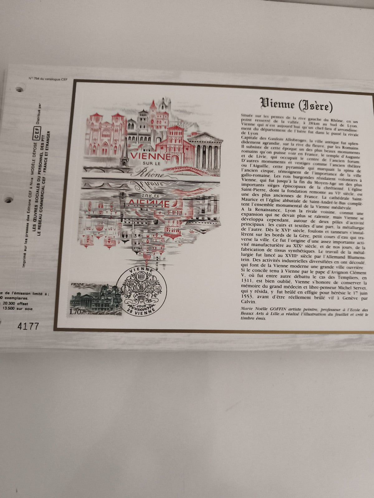 Feuillet philatélique CEF Vienne sur le Rhône oblitéré illustré