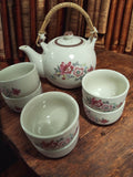 Service à thé vintage fleuri poignée bambou rétro ancien vaisselle