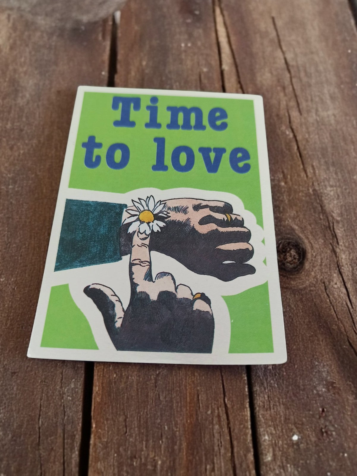 Autocollant vintage Time to Love rétro pop art vert bleu