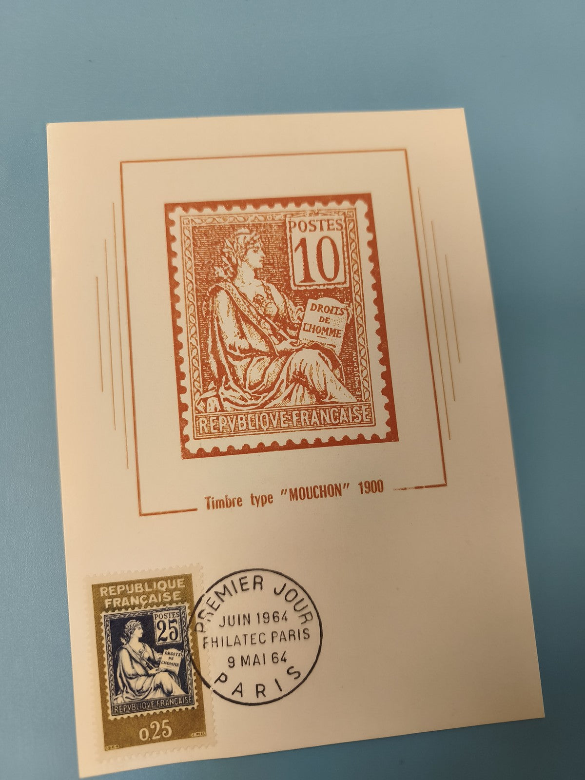 Enveloppe FDC premier jour émission Paris 1964 timbre Mouchon droits de l?homme
