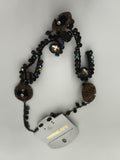 Collier vintage BLEU TURQUOISE perles noires cabochons facettés rétro