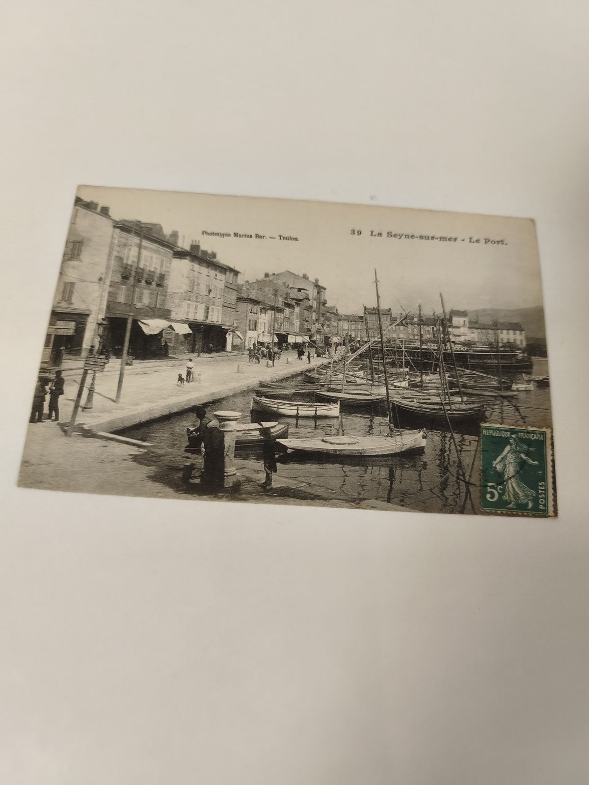 Carte postale ancienne La Seyne-sur-Mer Le Port vintage noir et blanc timbre 5c