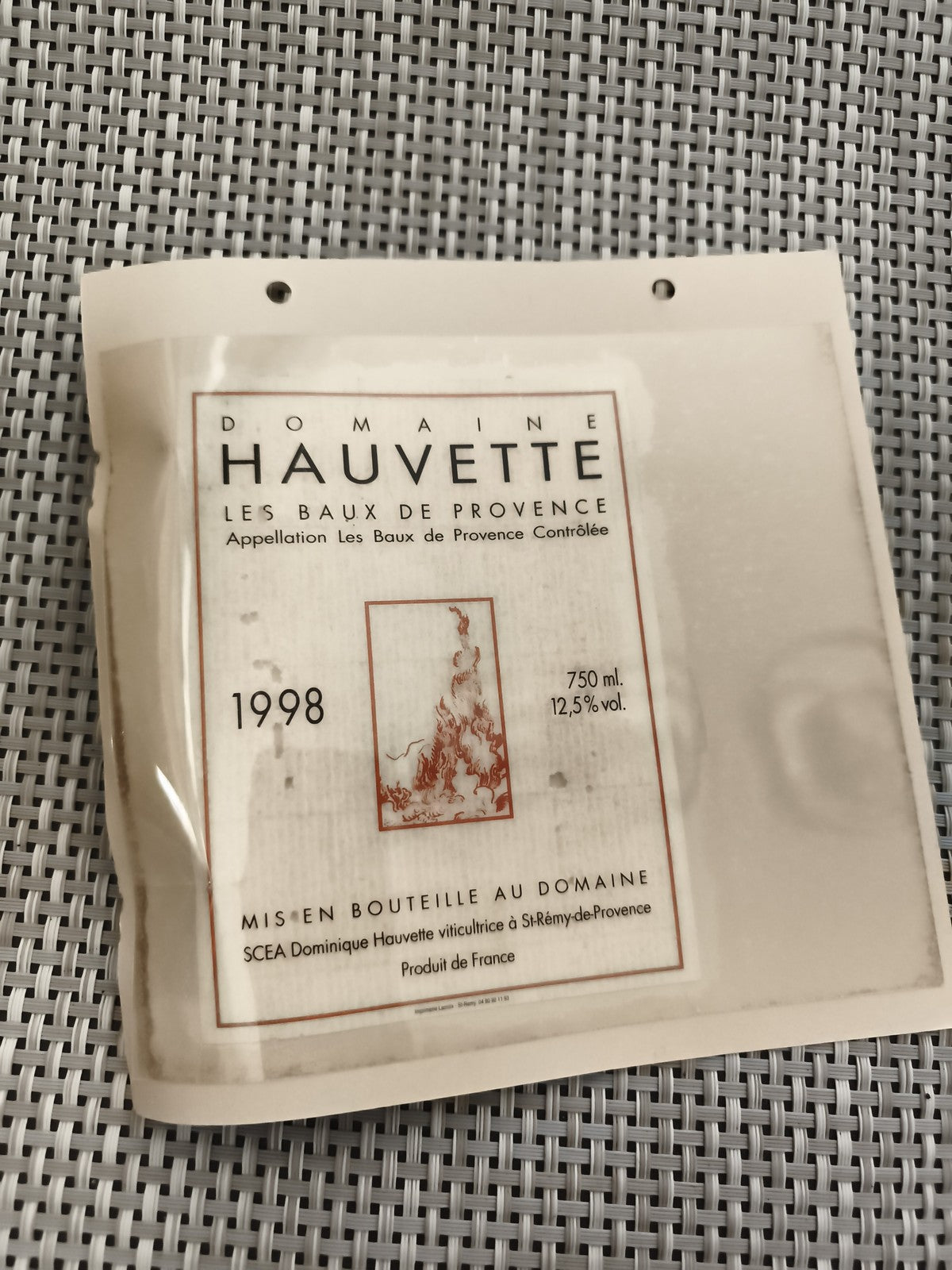 Étiquette vin Domaine Hauvette 1998 Les Baux de Provence France