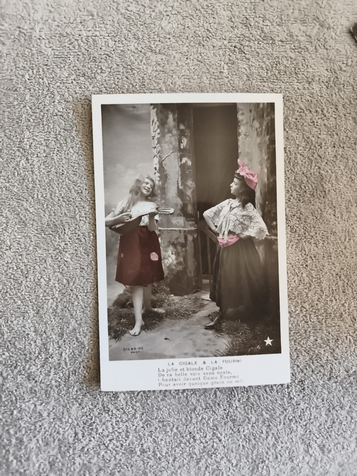 CPA La Cigale et la Fourmi Stebbing photo colorisée scène costumée