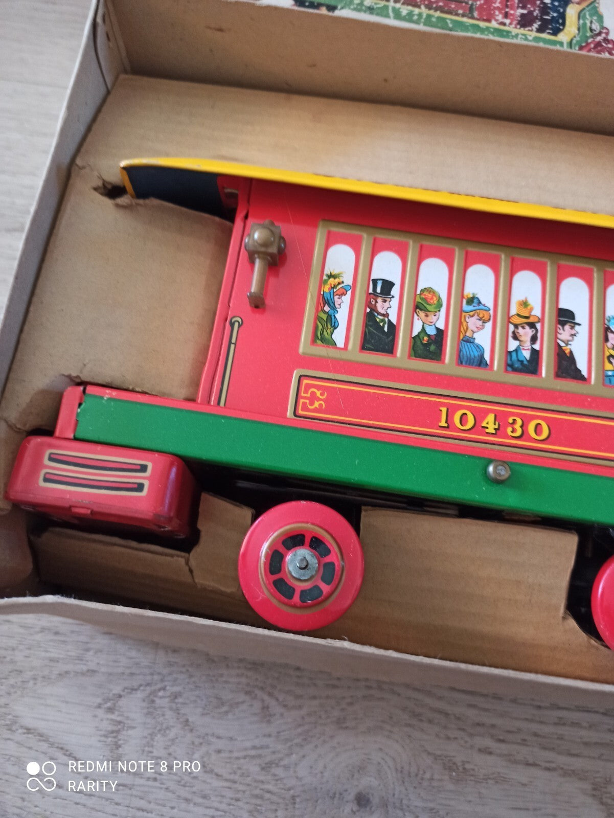 Jouet ancien Tinkling Trolley Masudaya Japan tram vintage 1940s boîte illustrée