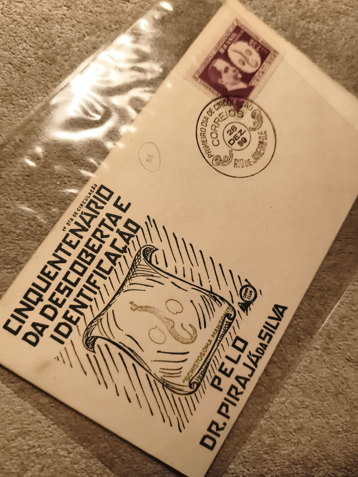 Lettre premier jour Brésil 1959 timbre Dr Pirajá da Silva philatélie (Ref 13)