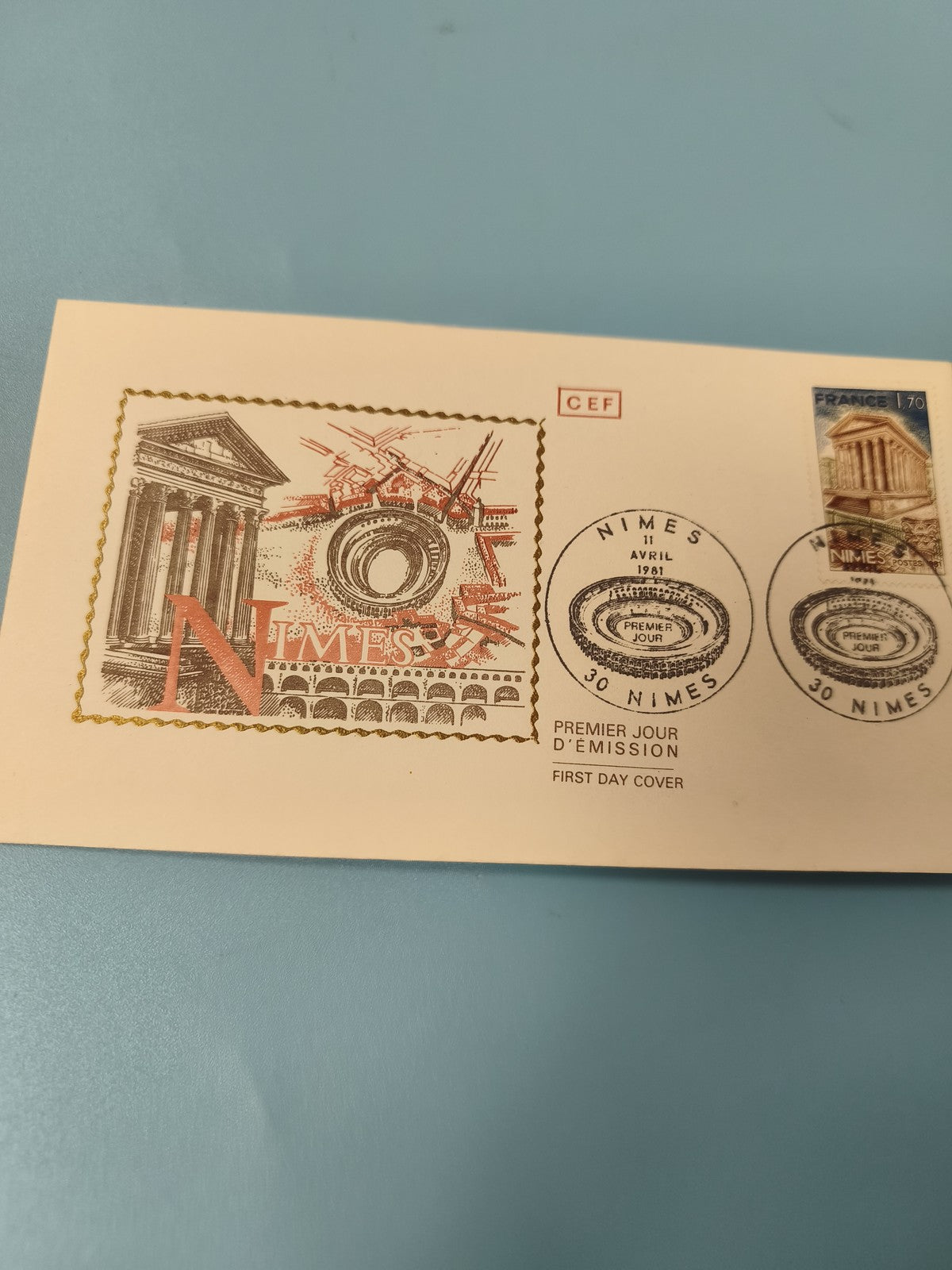 Enveloppe FDC Nîmes 1981 premier jour d?émission timbre France monument