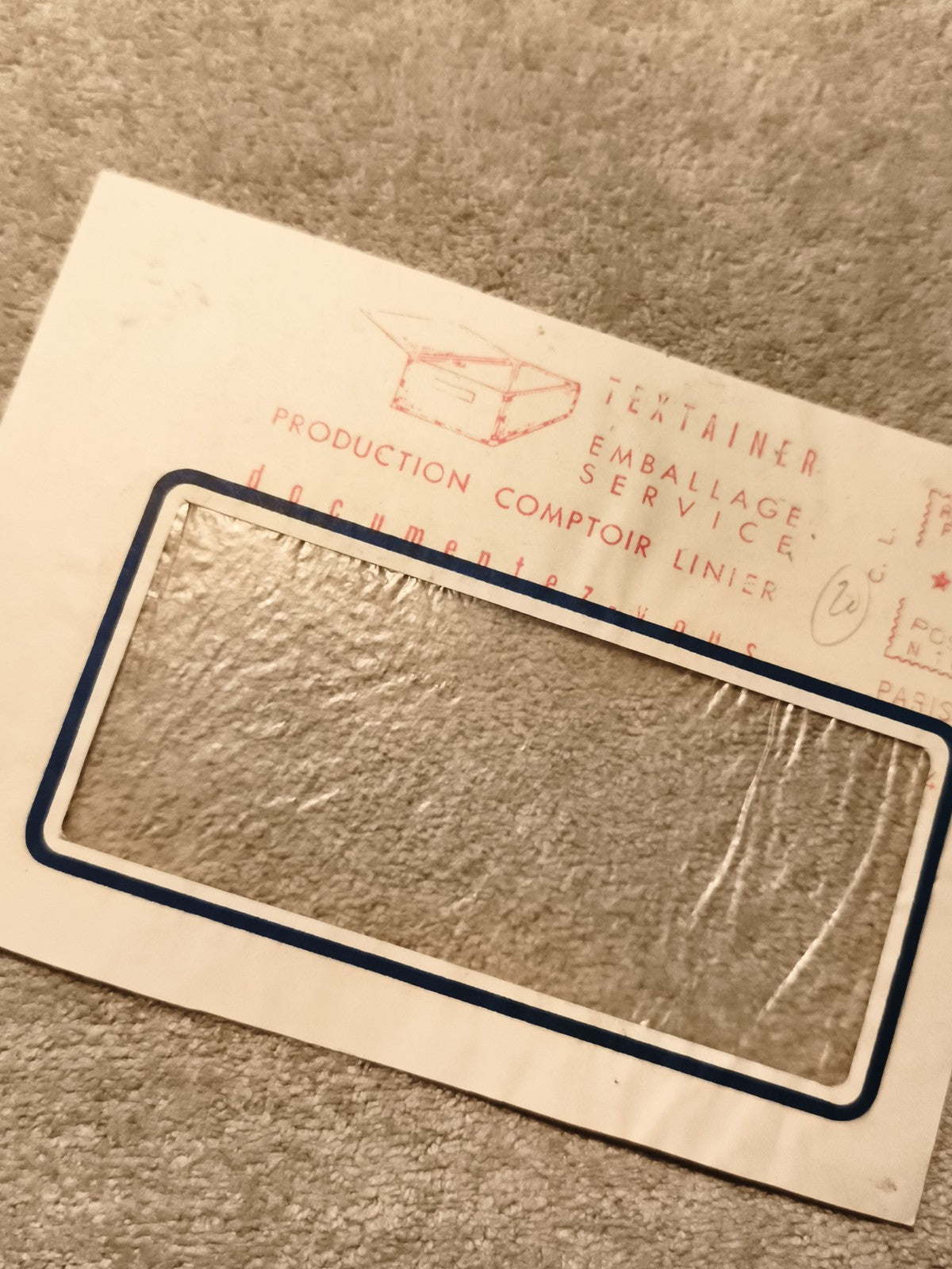 Enveloppe fenêtre Textainer Paris ancienne papeterie philatélie (Ref 10)