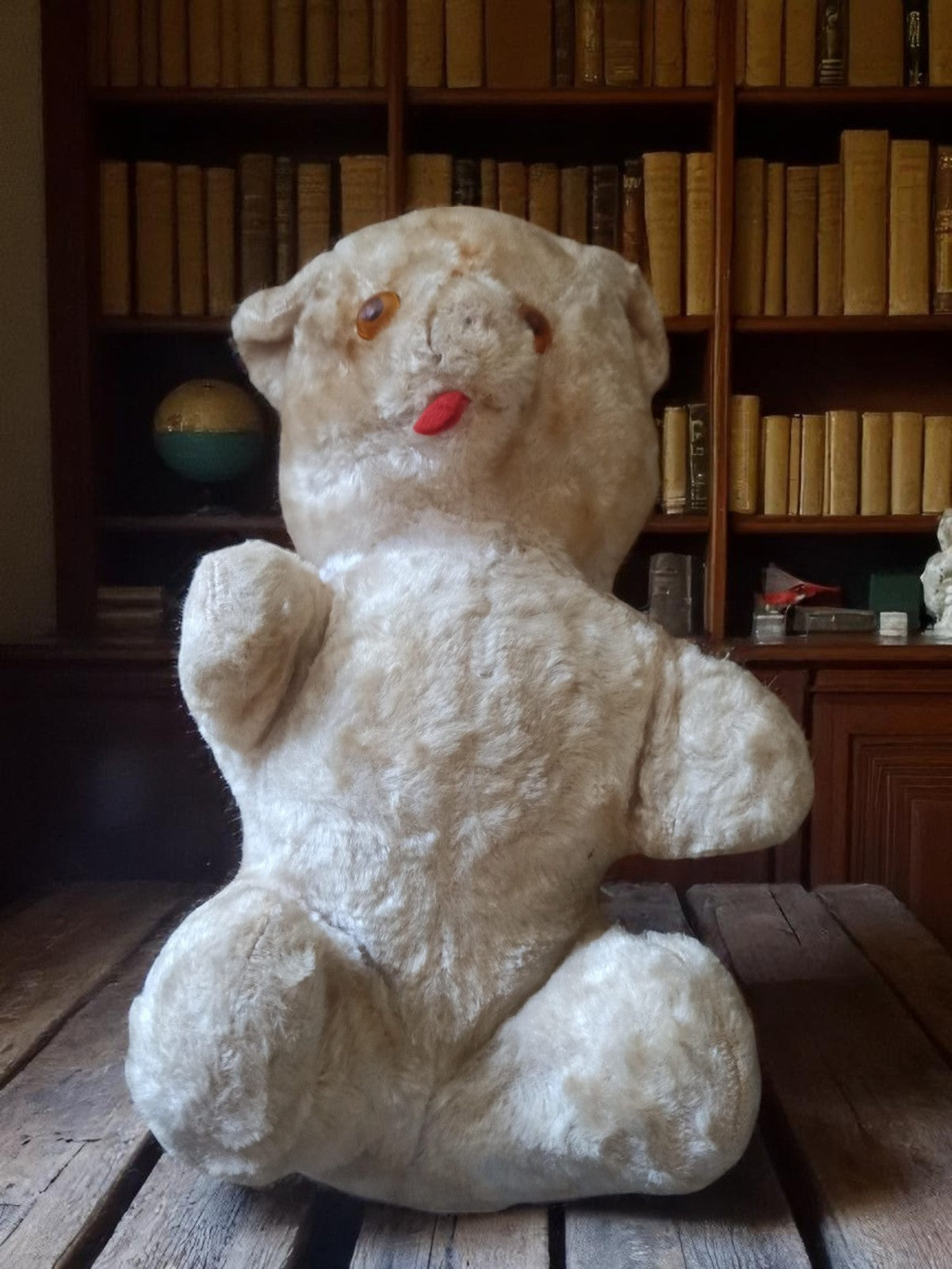 Nounours ancien peluche vintage années 50, visage brodé, rétro déco