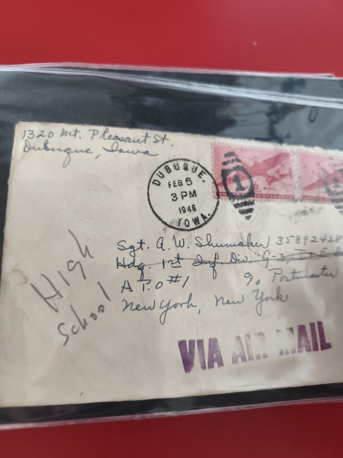 Ancienne enveloppe oblitérée 1946 USA Dubuque timbres aviation pour philatéliste