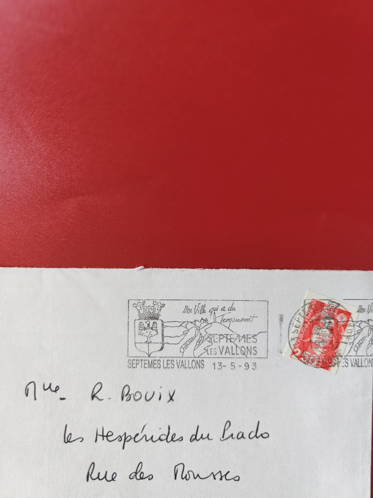 Enveloppe timbrée Septèmes-les-Vallons 1993 oblitération rouge cachet postal