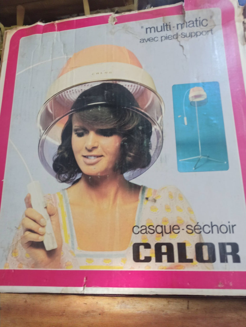 Casque sèche-cheveux vintage Calor Multi-Matic rétro coiffeur orange années 70