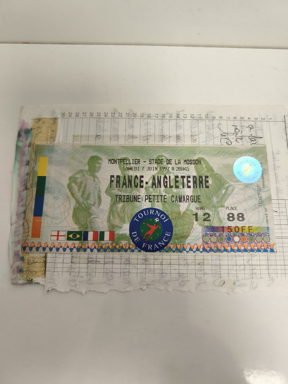 Billet ancien France Angleterre 1997 Tournoi de France football Montpellier