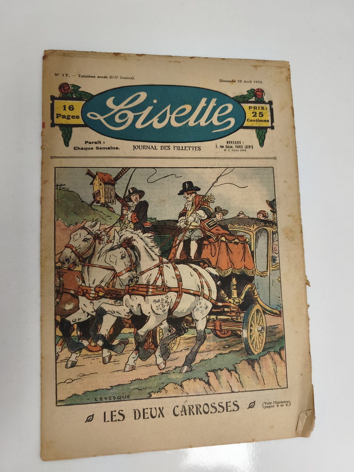 Ancien journal Lisette 1933, couverture illustrée, vintage presse jeunesse
