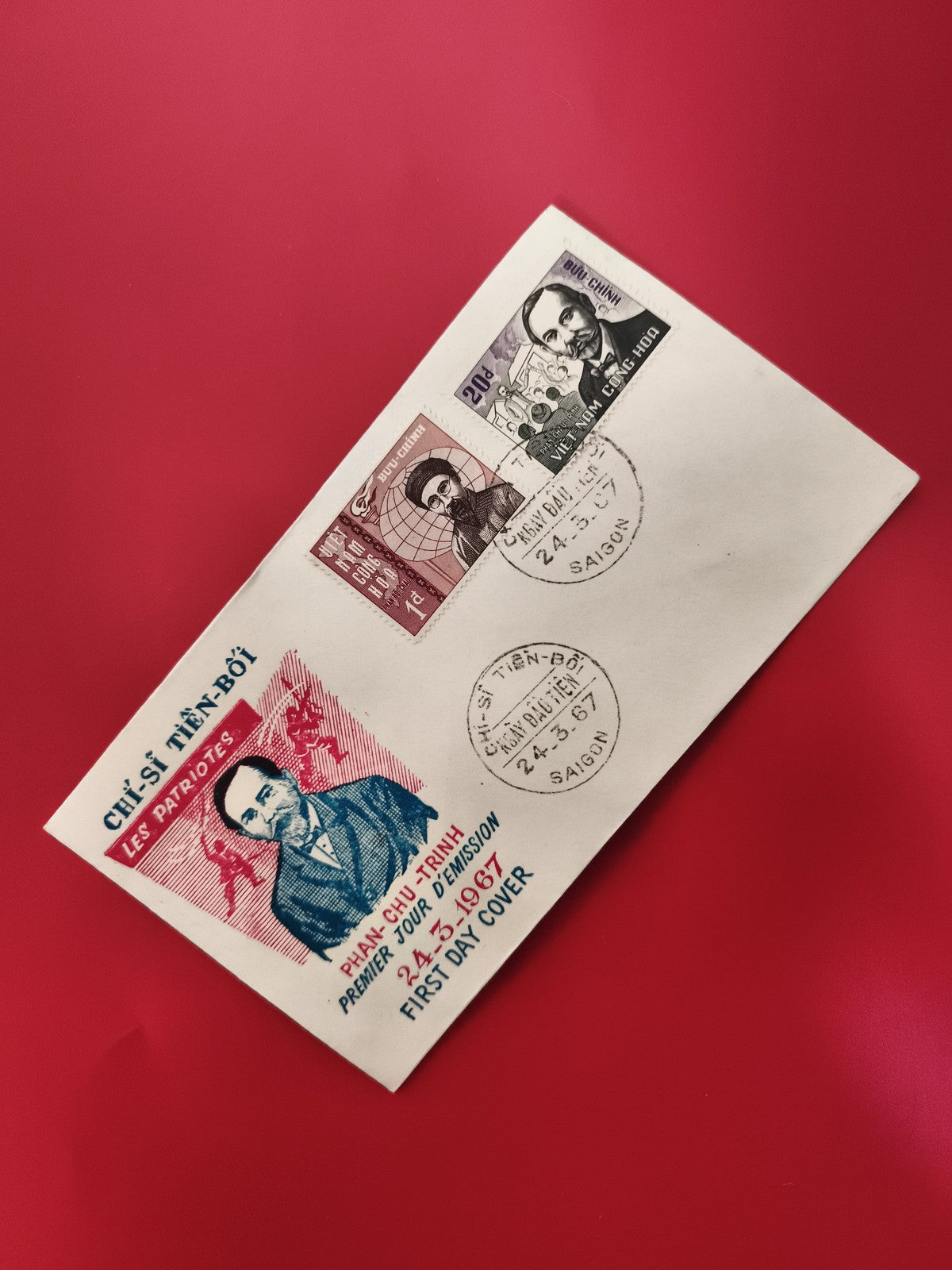 Enveloppe FDC Vietnam 1967 Phan Chu Trinh timbres patriotes Saigon