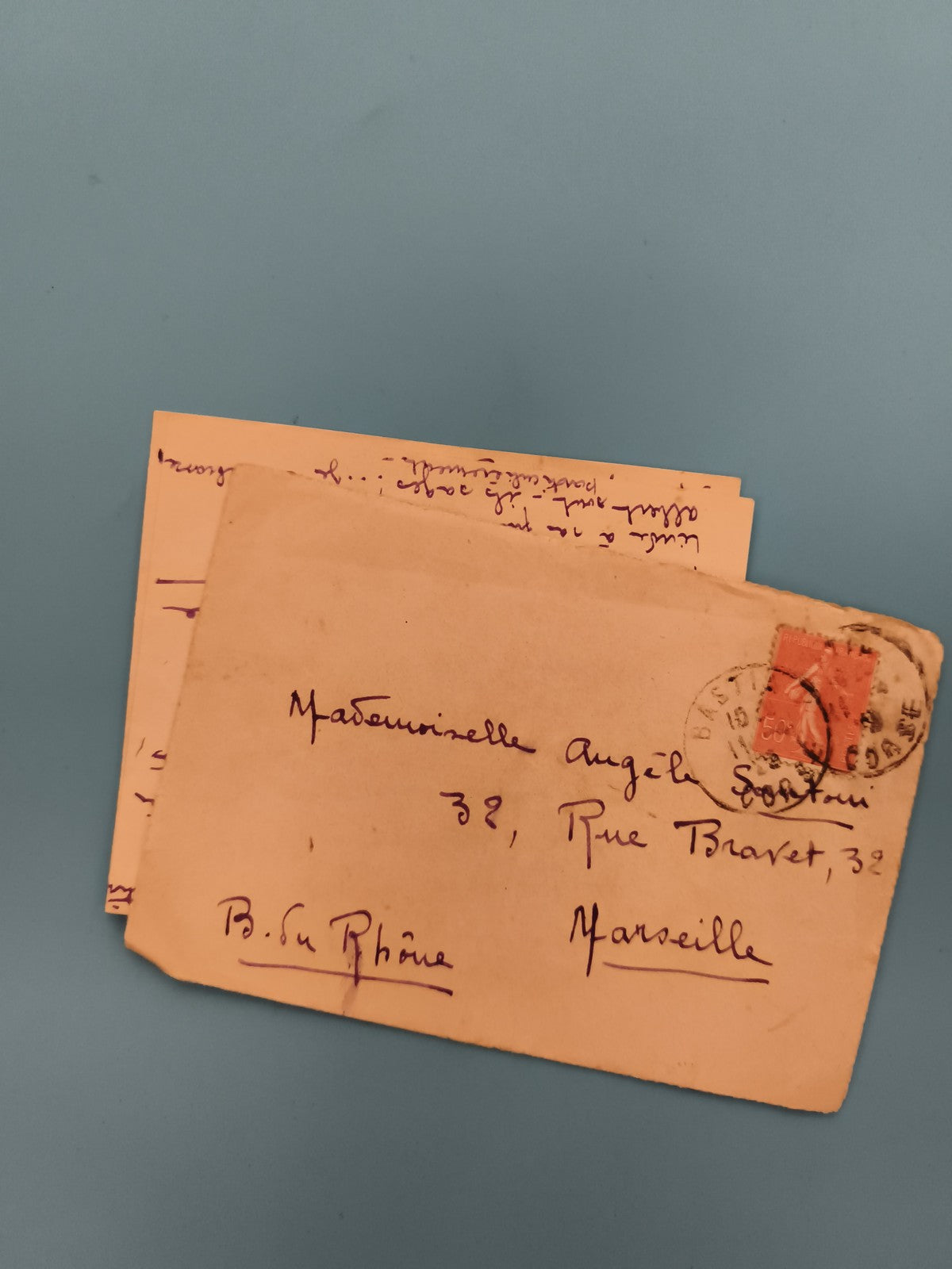 Lettre ancienne timbrée Marseille manuscrite enveloppe philatélie (Ref 3)