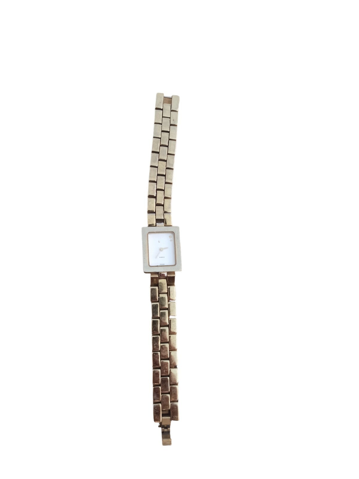 Montre carrée L Paris vintage quartz dorée France bracelet métal années 80