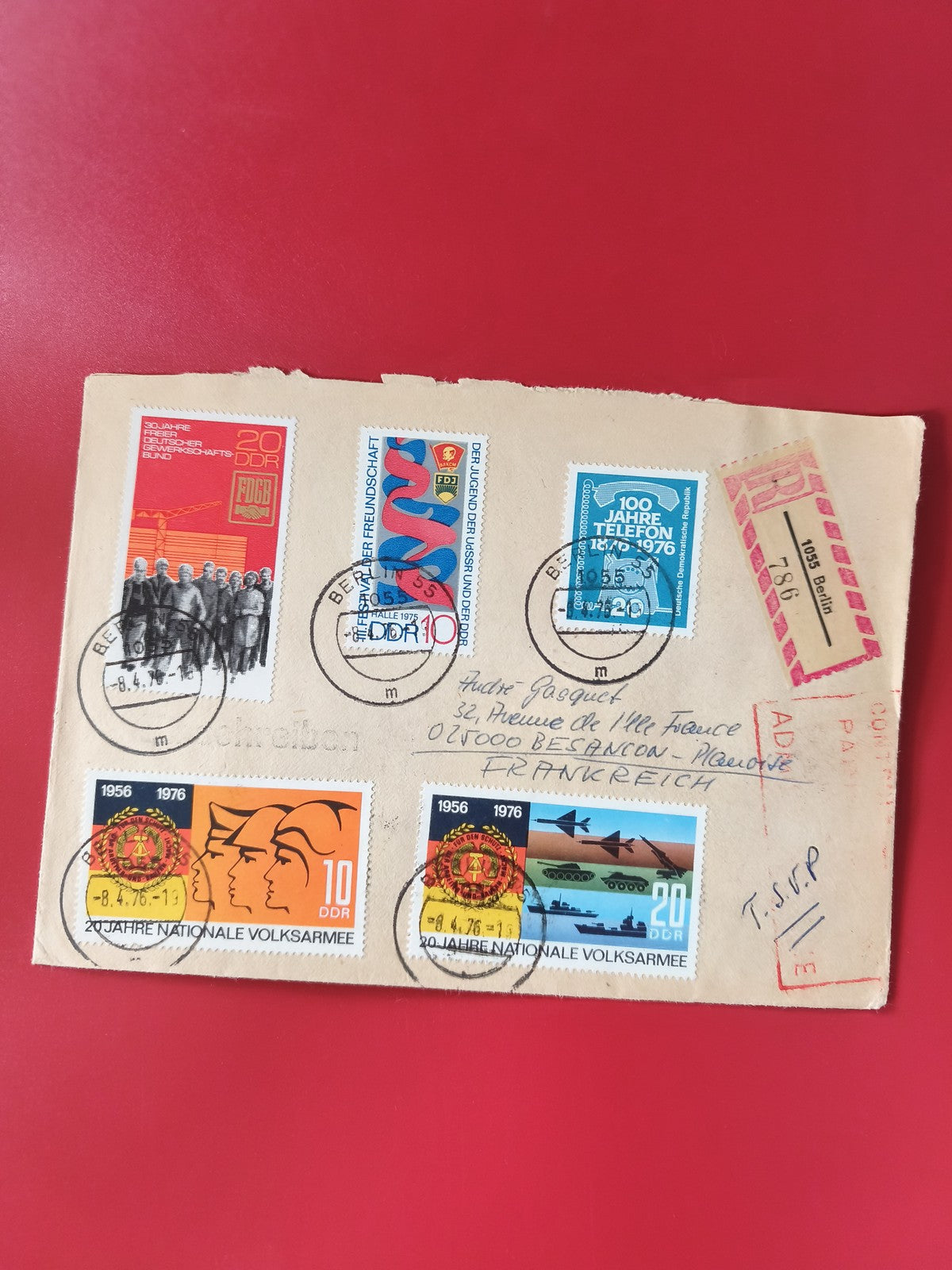 Enveloppe philatélie DDR timbrée, affranchissement Allemagne de l?Est, multicolo
