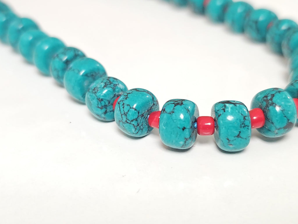Collier tibétain perles turquoise corail 49g bijou ethnique artisanal femme