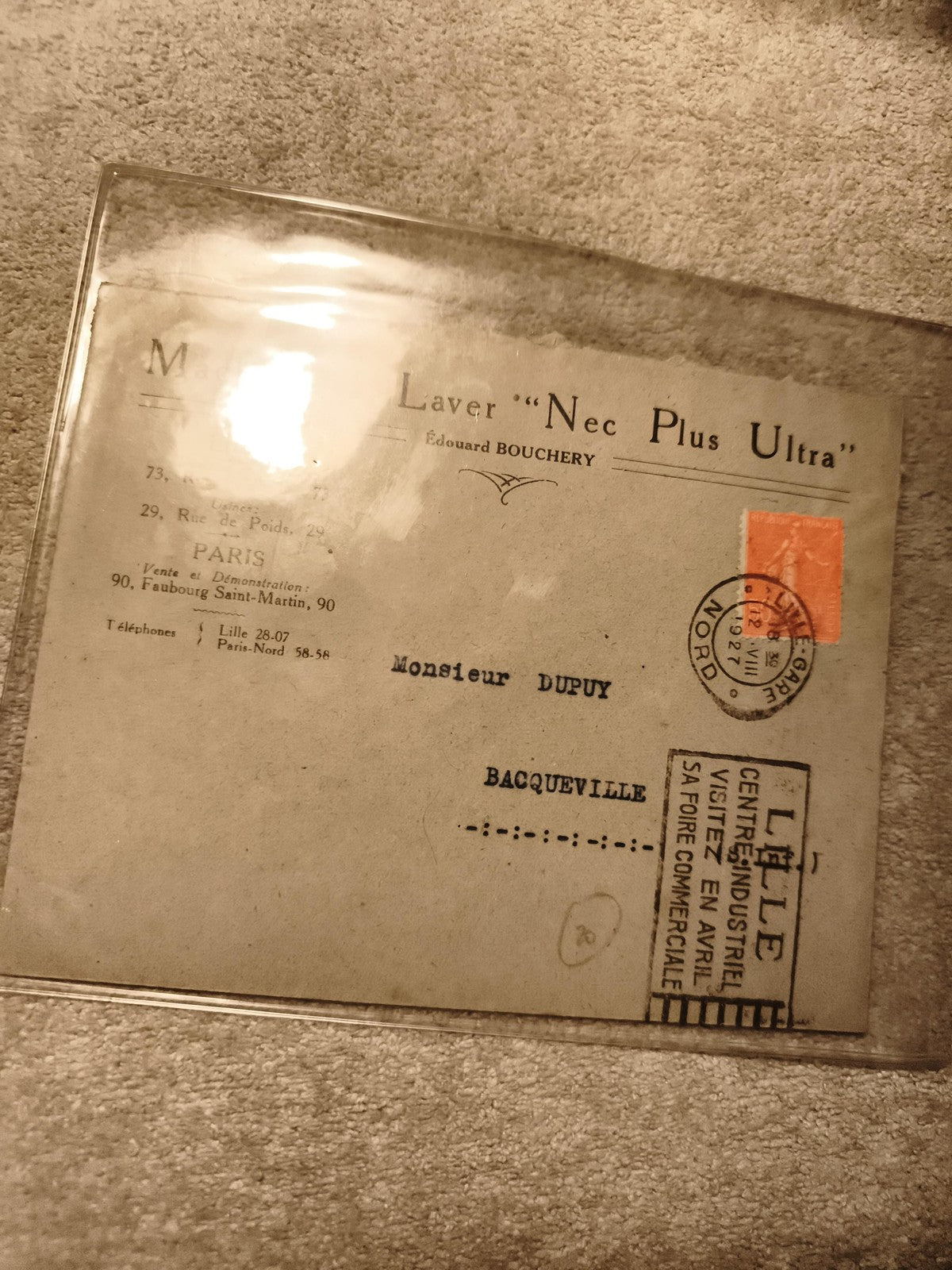 Lettre ancienne BOUCHERY Nec Plus Ultra Lille Paris Bacqueville philatélie (Ref