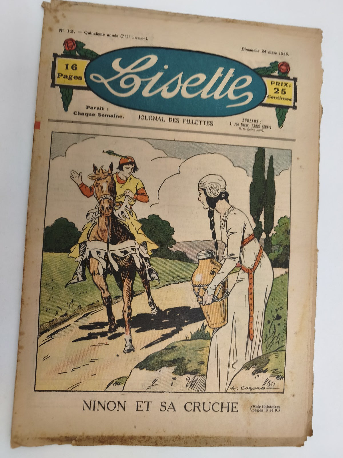 Journal Lisette ancien 1935 couverture illustrée Ninon et sa cruche