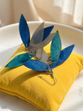Boucles d?oreilles vintage rétro bleu vert, design feuille, fantaisie d?occasion
