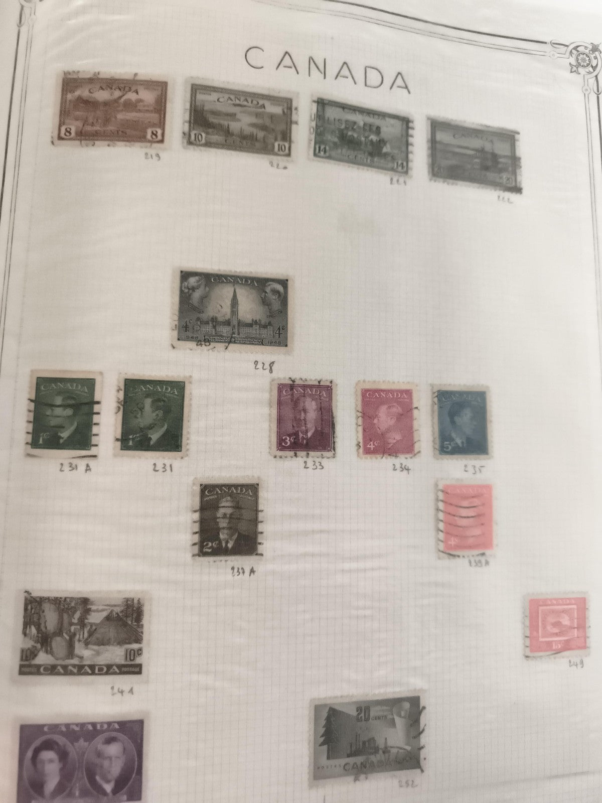 Timbres anciens Canada lot x15 oblitérés philatélie vintage années 1930-50