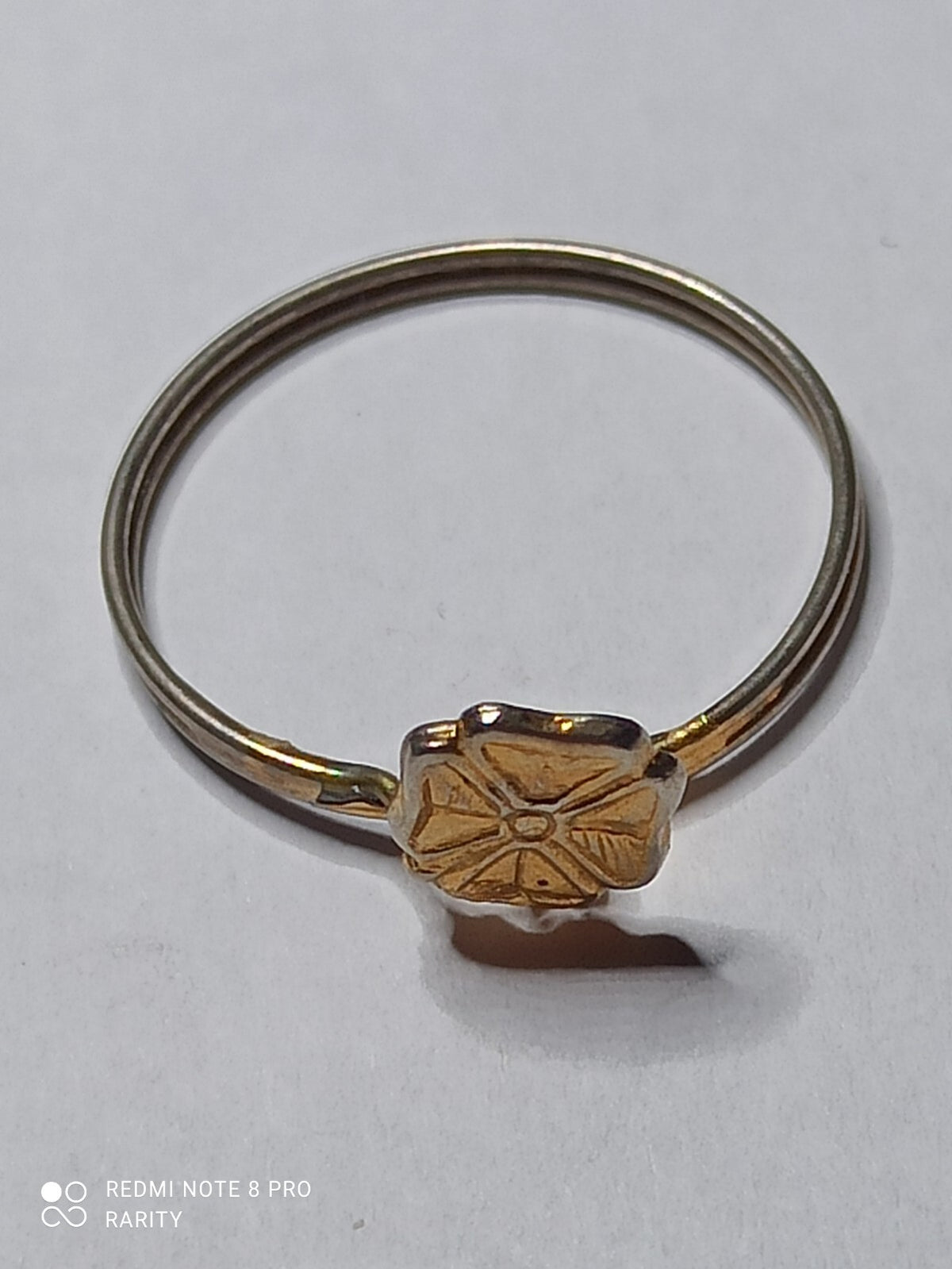 Vintage Fanrai clover ring, gold-plated, floral pattern - Size 56 thin band