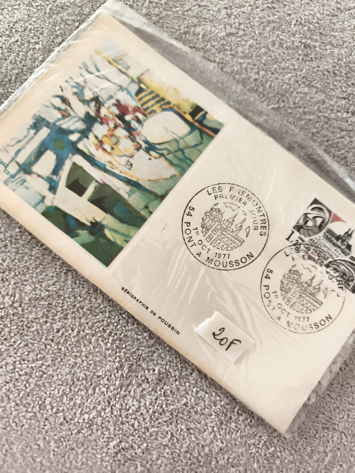 Carte Premier Jour 1977 Pont-à-Mousson sérigraphie Poussin philatélie ancien