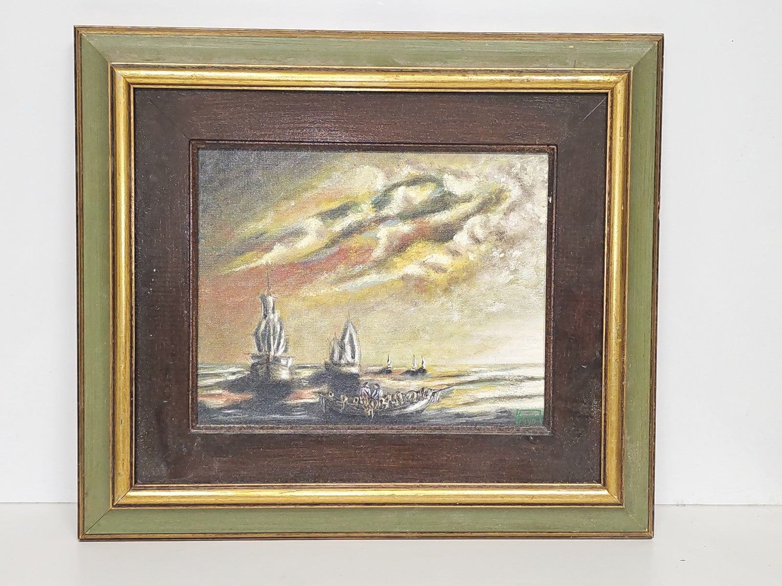 Vintage Segelboot Gemälde signiert 1990 altes Marinebild Retro Deko Sammelstück