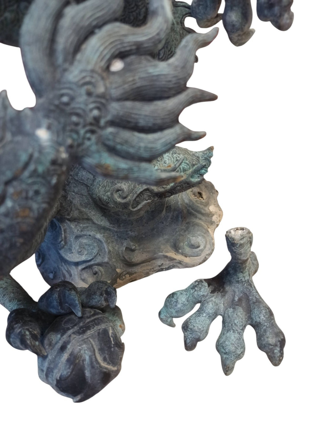Statue dragon chinois bronze patine verte sculpture XIXe déco orientale Feng Shu