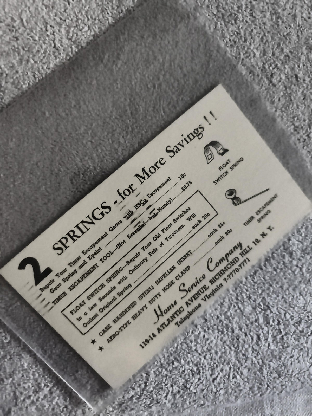 Carte publicitaire Home Service Company USA outil horlogerie pièce détachée